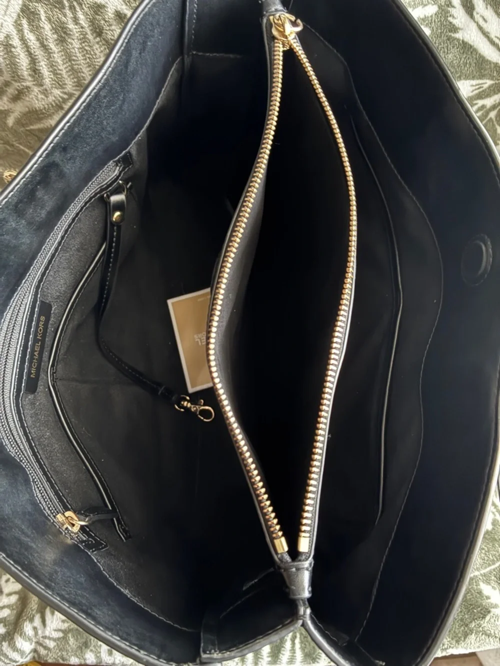 Michael Kors Black Leather Tote with Gold Chain Handles